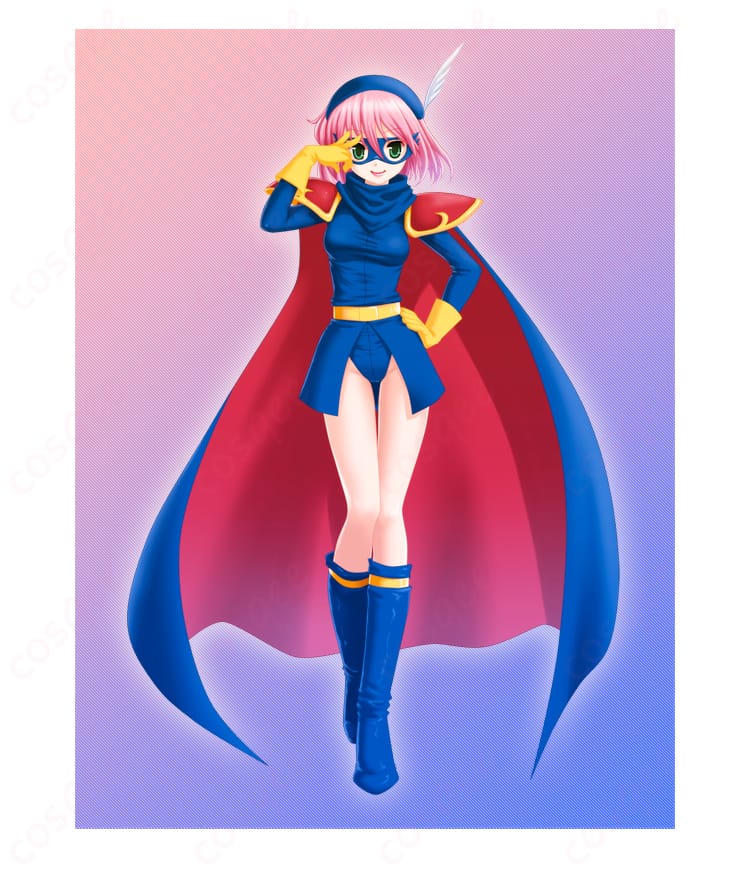 ファイナルファンタジーVのレナ・シャルロット・タイクーン青魔道士コスプレ衣装の全身イメージ。青基調の高コントラスト配色で撮影映えを狙えるデザイン。