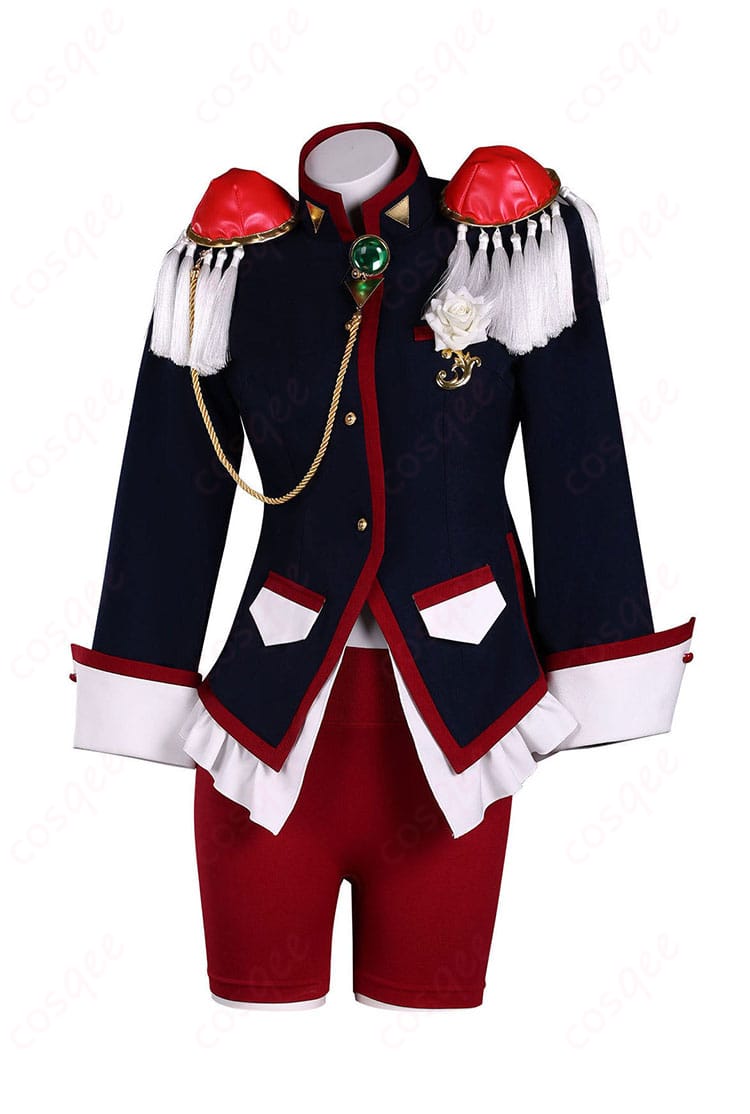 天上ウテナ 学園制服コスプレ上着の正面ディテール(襟・前立て・配色)
