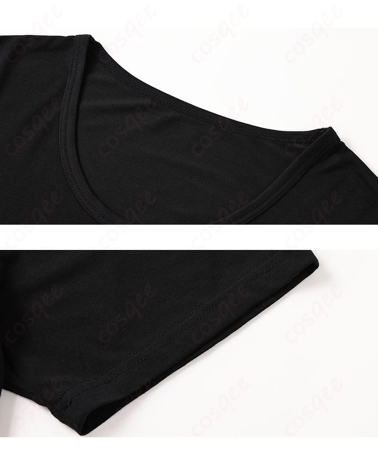 COSQEE ブラックTシャツの襟元と生地質感のディテール