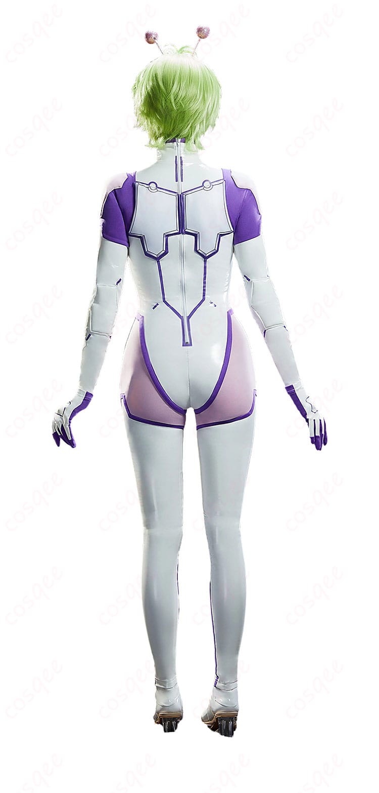 バモラ戦闘服ボディスーツの背面着用カット(背面ファスナーとライン)