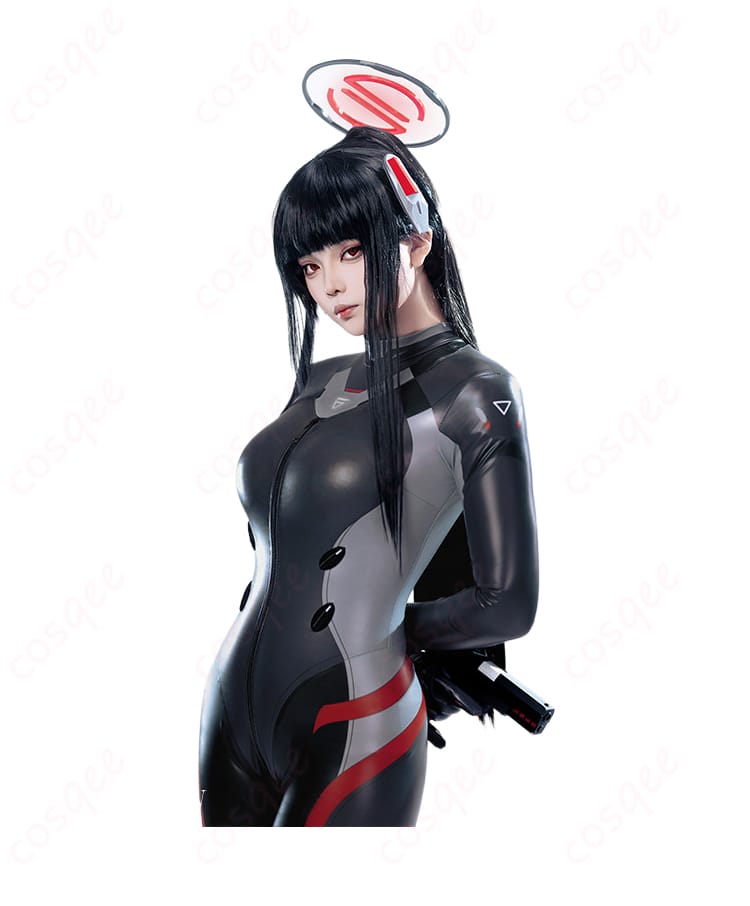 調月リオ 戦闘服コスプレ 上半身アップ(襟元〜ウエストの質感)