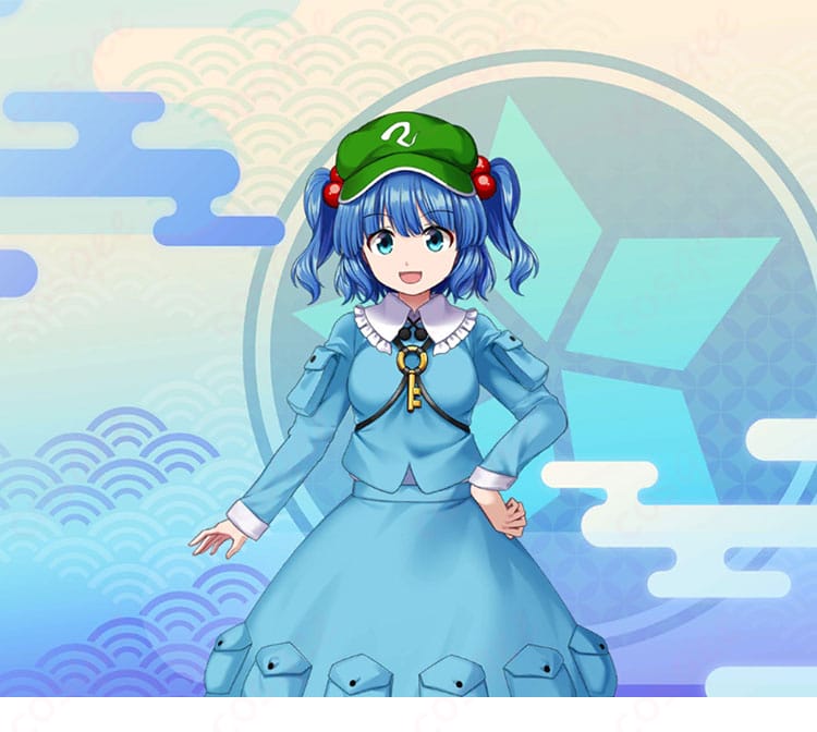 河城にとり 通常衣装のコスプレ一式 正面全身カット|東方Project 高再現・発色重視のデザイン