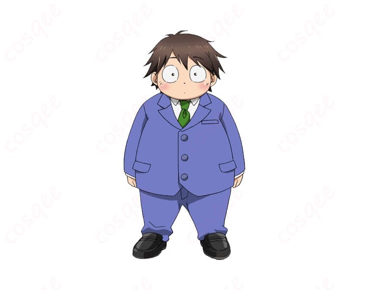 有田春雪の学園制服コスプレを着用した全身イメージ。ブレザー・ネクタイ・ズボンのバランスが分かる正面カット