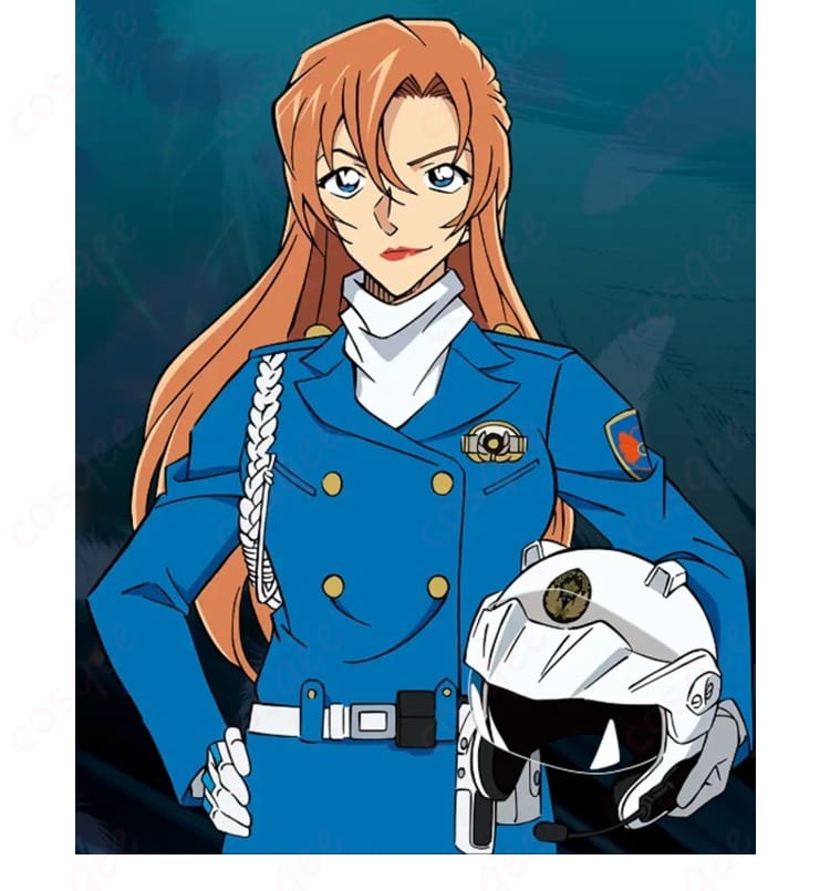 萩原千速 白バイ隊員制服の襟元と飾り物のディテールが分かるクローズアップ