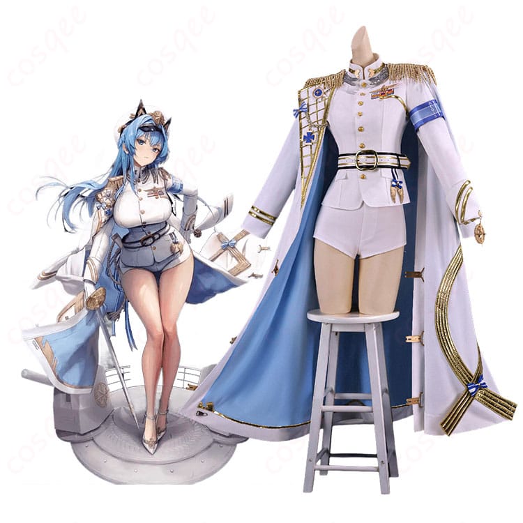 ヘルム(勝利の女神:NIKKE)イージス部隊白制服の着用イメージ全身。帽子と肩飾り、剣帯まで装着した完成スタイル。