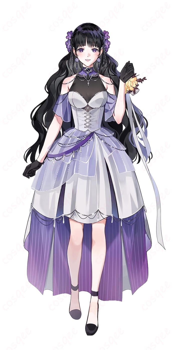 魔道祖師・江厭離 執事ver.コスプレ衣装の全身イメージ。上品なドレス、首飾り、手袋、髪飾りを組み合わせた華やかな装い