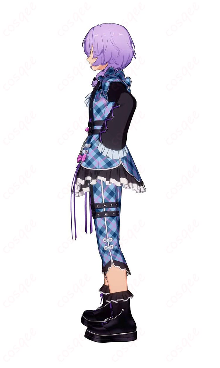 花群冬芽 ユメ『Poison Ribbon』衣装の左側面。腕飾りとアームカバー、太ももベルトの質感と配置が見える画像