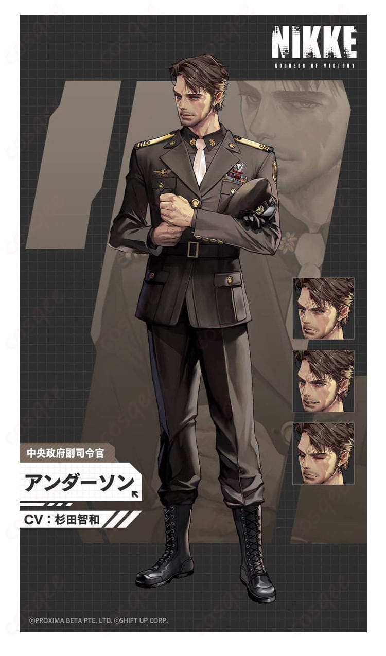 アンダーソン(勝利の女神:NIKKE)副司令官制服の全身着用イメージ|軍服セットのシルエットと配色が分かる正面ビュー