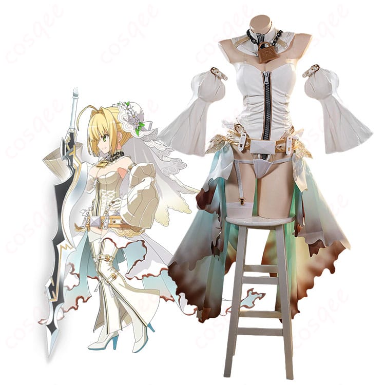 ネロ・クラウディウス〔ブライド〕第2再臨のフルコーデ着用イメージ|ベールとチェーン装飾が際立つ全身像