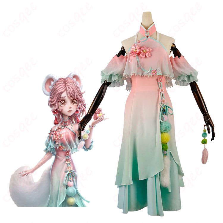 第五人格 調香師(ヴェラ・ナイール)吐宝鼠の着用イメージ。中華風ドレスの高発色配色と装飾が分かる全身カット