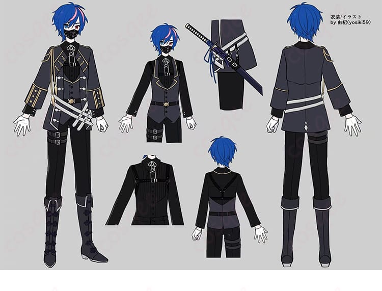KAITO ニセモノクロームVer.コスの全体構成と質感が分かるフルセット俯瞰ディテール写真