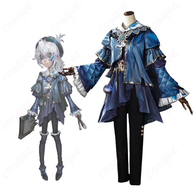 第五人格 エドガー・ワルデン 藍色の暗面の着用イメージ。ダークな配色とゴシック装飾を再現したコスチューム全身像