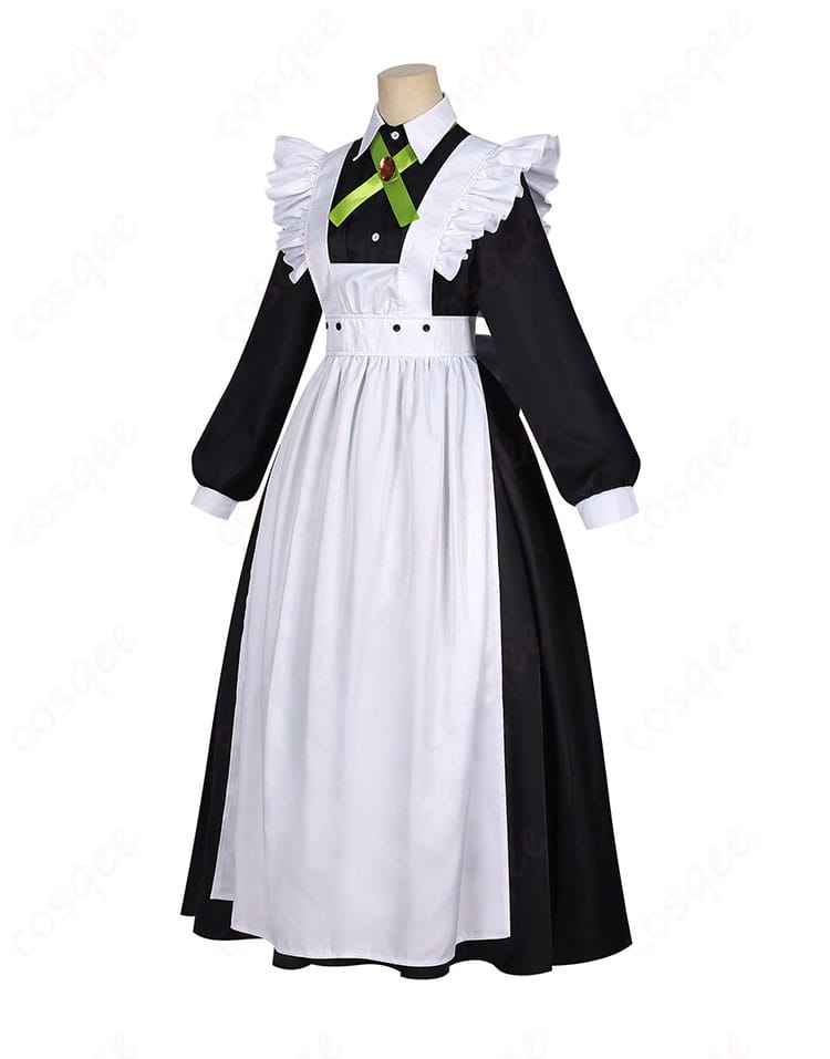 メイド服の側面シルエット。ウエストのくびれとスカートの落ち感