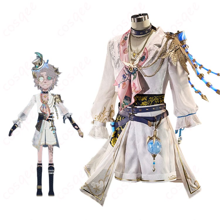 曲芸師 マイク・モートン 浮遊霊のコスプレ一式を着用した全身イメージ。高コントラスト配色と帽子・肩飾りが映えるスタイル。