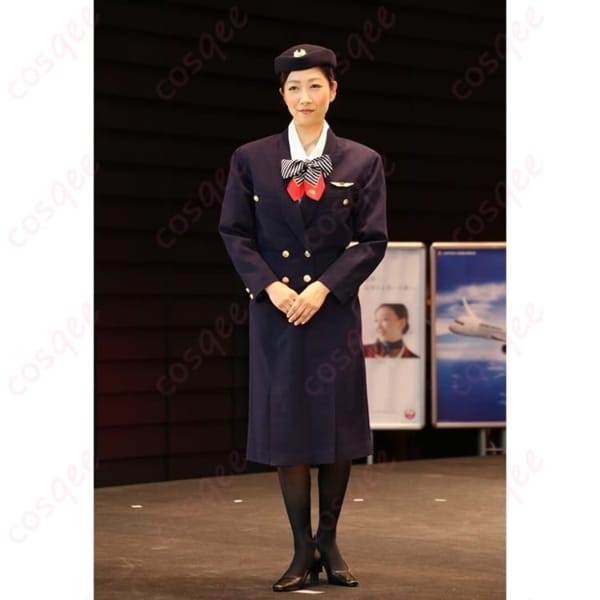JAL CA 7代目制服 日本航空 客室乗務員 コスプレ衣装 ミリタリー調 ダブルジャケット 帽子・タイ付き フルセット