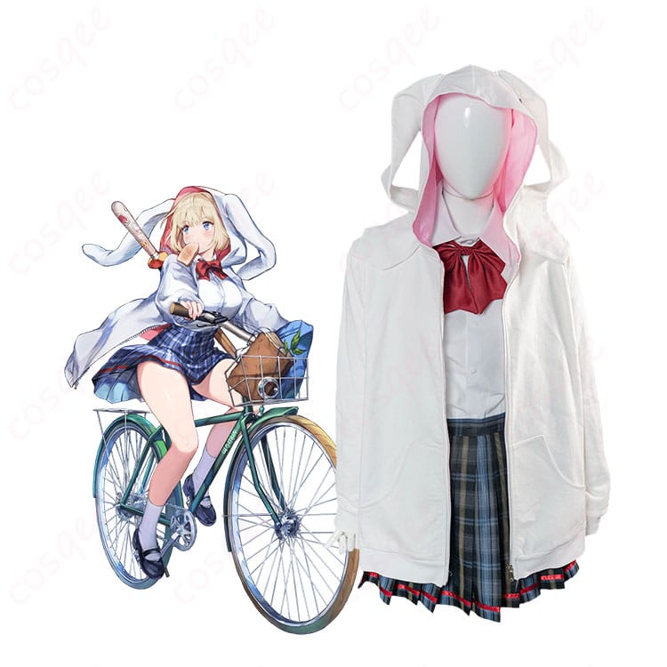 ユースティア 学園Ver.のうさ耳パーカー制服を着用した完成イメージ全身カット