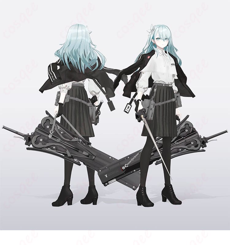 A-Z:[S] コスプレ衣装の正面・背面フルスタイル。シャツ、ジャケット、スカート、グローブのシルエットと全体バランスが分かる画像