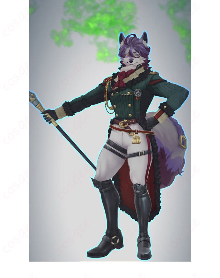 シャルル・リヒター 通常服コスプレの正面全身カット(軍服風・高コントラスト配色)