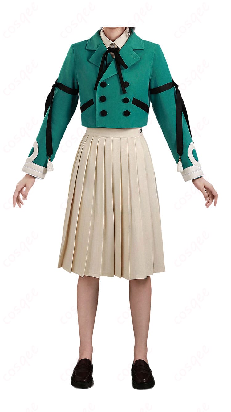 リチェ 制服風コスプレ衣装一式のジャケット・シャツ・スカート・リボンタイを正面から撮影した商品画像