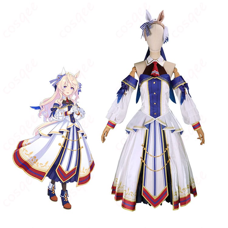 ヴィクトワールピサの勝負服コスプレ一式とキャラクターイメージを並置した商品メイン画像