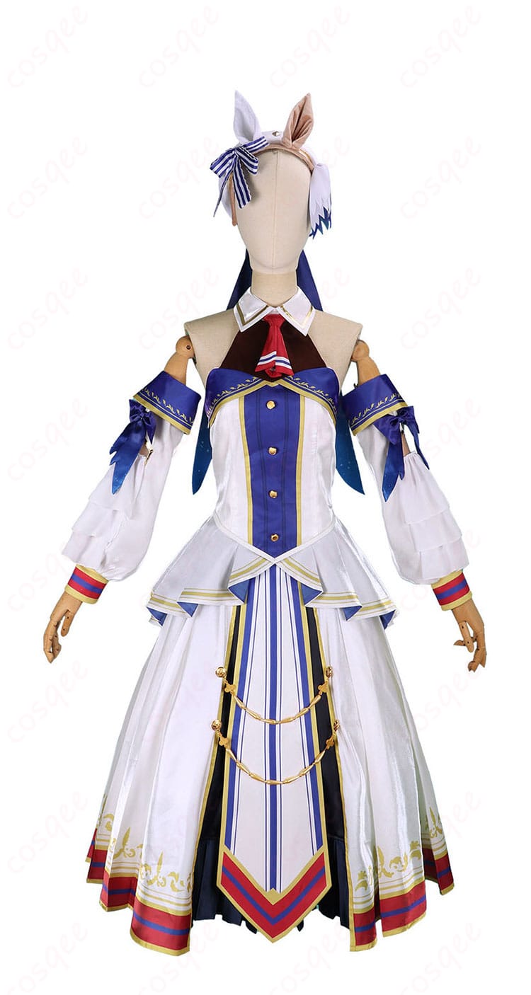 ヴィクトワールピサ 勝負服コスプレ衣装の正面全体カット(上半身〜スカートのシルエットと装飾)