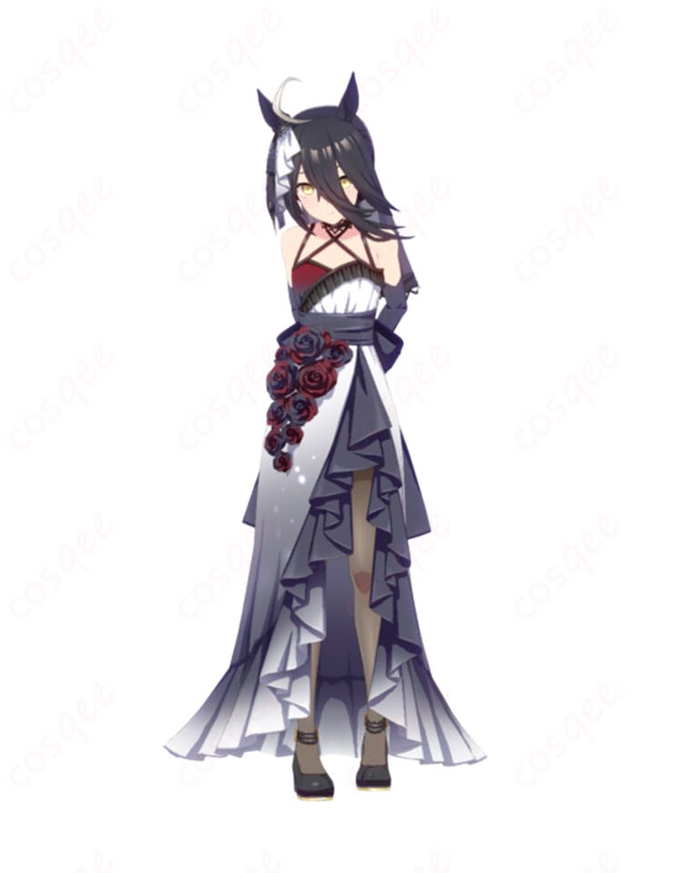 ウマ娘 プリティーダービー マンハッタンカフェ 花嫁衣装の全身イメージ|高コントラスト配色と上品なシルエット