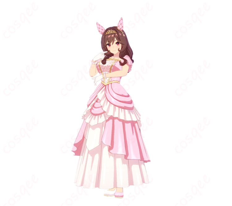 ジェンティルドンナ 花嫁勝負服を着用した全身イメージ。上品なホワイト基調と高コントラスト装飾が映えるコスプレ衣装。