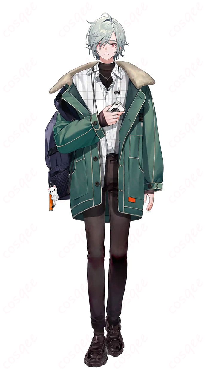 にじさんじ レヨン Y4T4 デフォルト衣装を着用した全身イメージ。グリーンアウターのクールな雰囲気とシルエットが分かる正面カット。