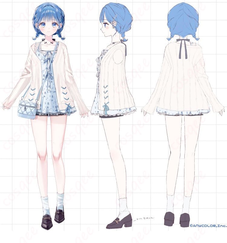 にじさんじ 小々波いるか デフォルト衣装のコスプレ一式を着用した全身イメージ。薄手で通気性が良く、落ち着いた色味でかわいく爽やかな印象。