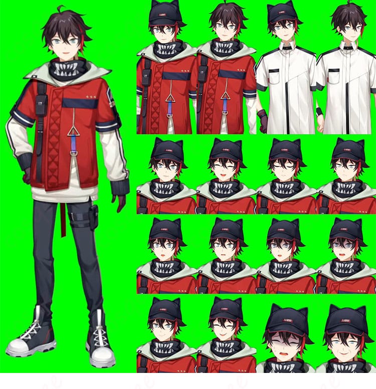 三枝明那 新衣装コスプレの赤パーカー外装ディテール。フード周りと袖口、配色ラインの縫製と質感が分かる近接写真。
