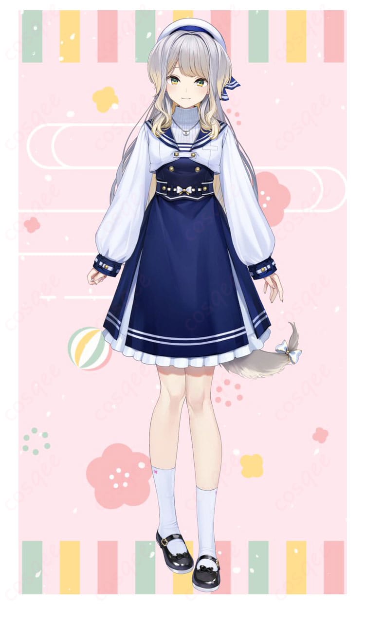 にじさんじ 栞葉るり 私服コスプレ衣装の全身イメージ。落ち着いた色味と上品かわいいカジュアルスタイルを再現。