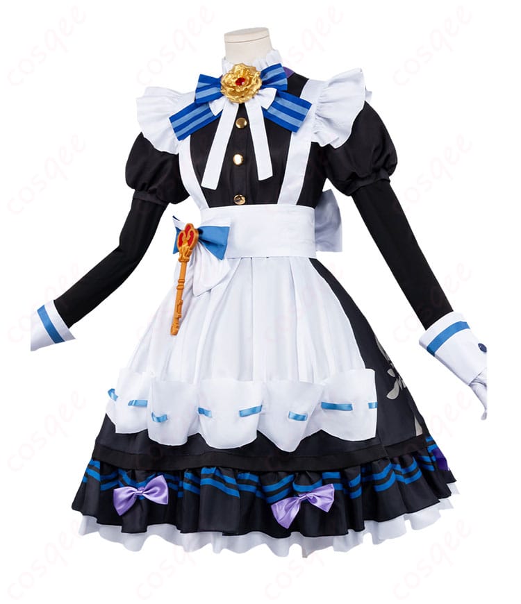 原神メイド風コスプレ衣装のサイドシルエットと腰飾り