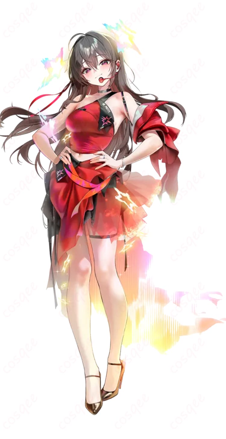 勝利の女神:NIKKE プリティー PRETTY STAR アイドル衣装一式の正面カット。高コントラスト配色のトップスとスカート、ジャケット風腕飾りのディテールが分かる商品画像。