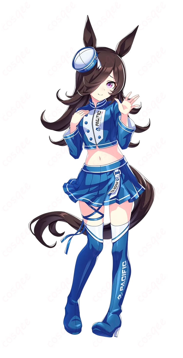ウマ娘 PACIFIC レースアンバサダー2026衣装の左側ディテール(太もも飾りとスカートのヘムライン)