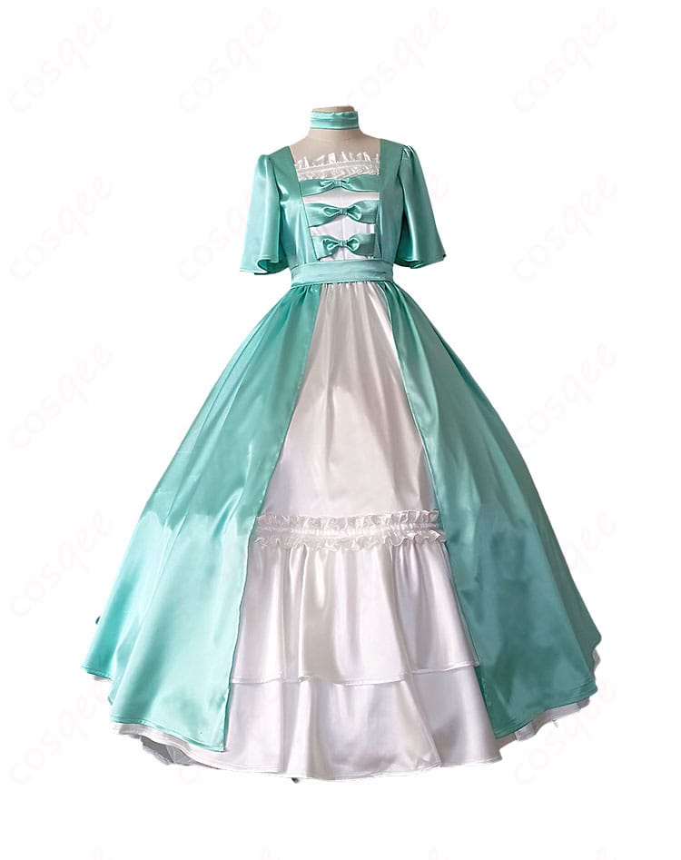 フリーレン ドレスVer.コスプレ衣装の正面フルショット(ドレス+パニエ着用)