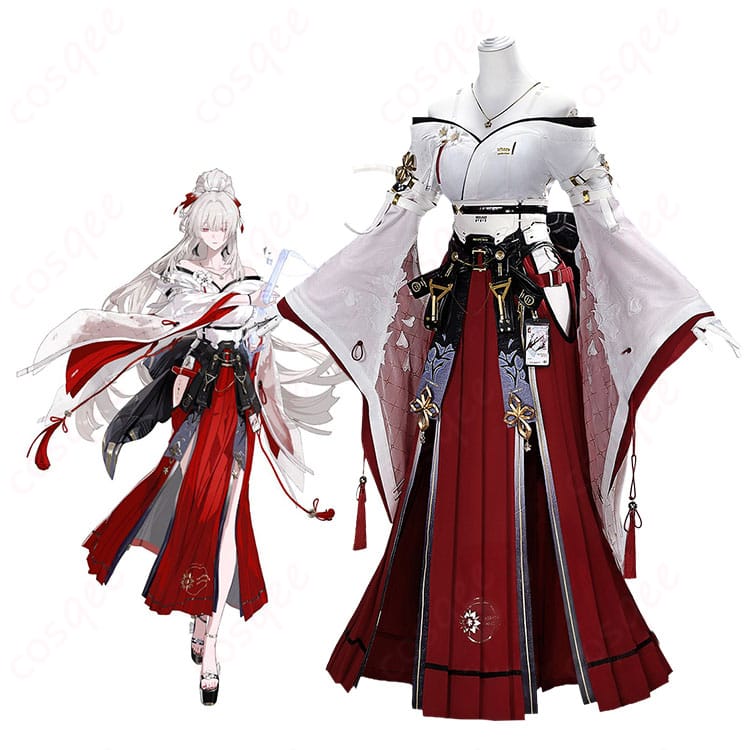 鳴潮 緋雪の巫女服コスプレ一式とキャラクターイメージの比較カット