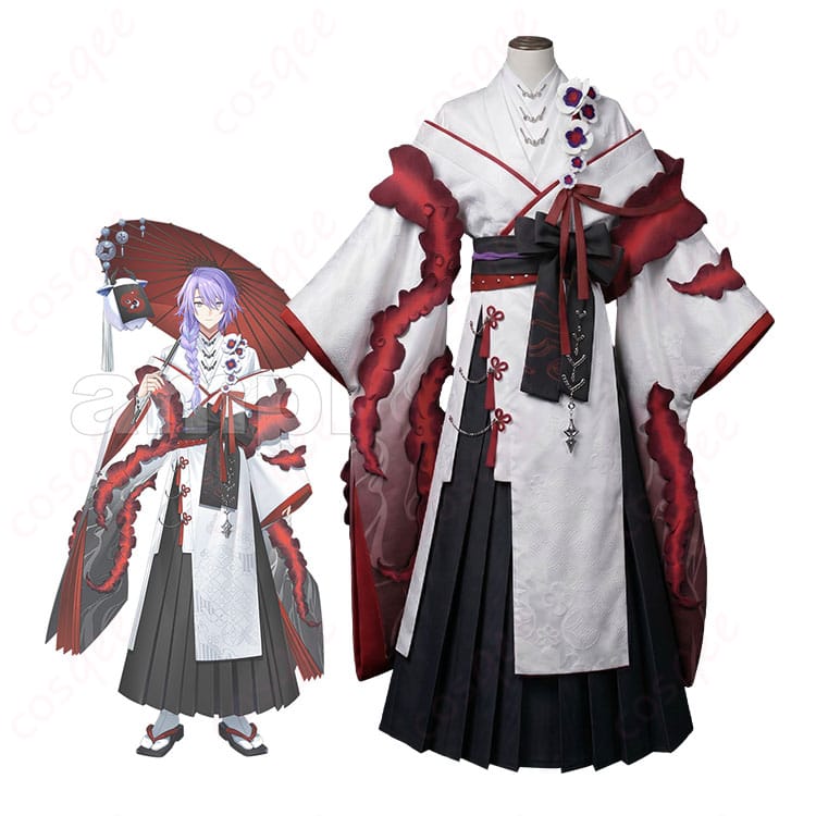 にじさんじ 星導ショウ 新衣装の白着物×黒袴和装コスプレ衣装を着用した全身イメージ