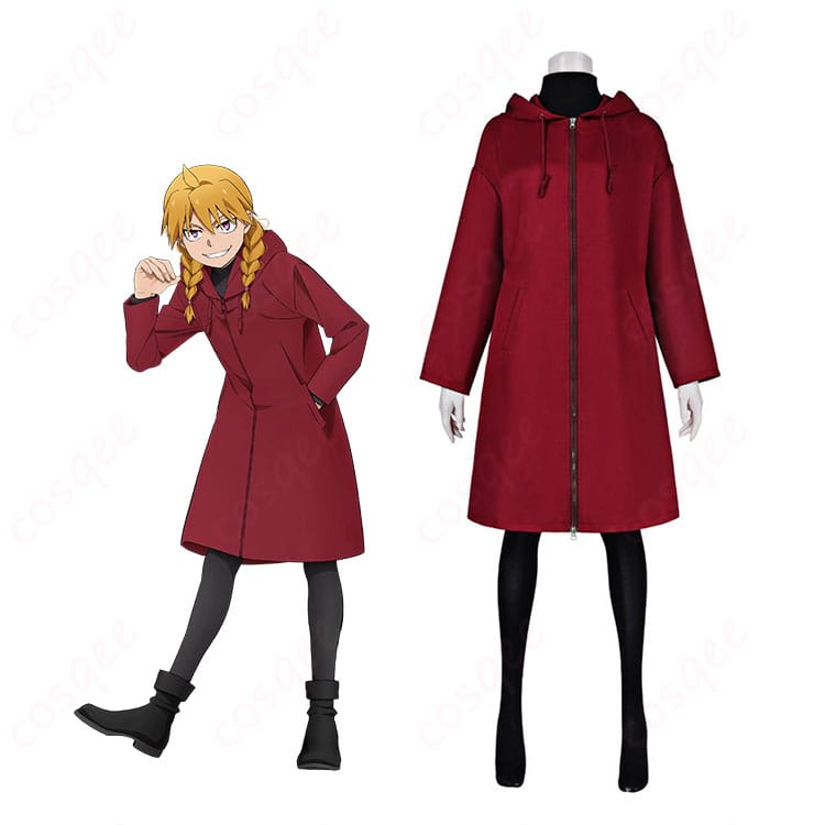 『黄泉のツガイ』ガブちゃんの赤いフード付きコートを着用した全身イメージ