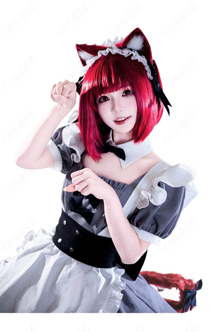 有馬かな猫メイドver.コスプレ衣装の衣襟装飾ディテール。付け襟と髪飾りが映える上品な首元