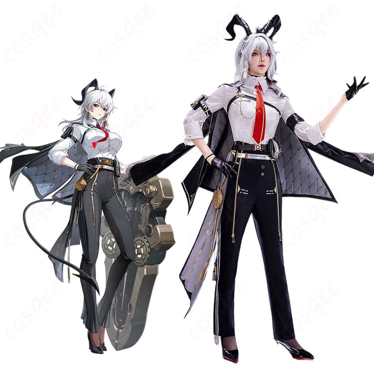 『鳴潮』ザンニーのコスプレ衣装を着用したキャラクターイメージ。コート、角、尻尾、腰飾りを含む全身スタイル