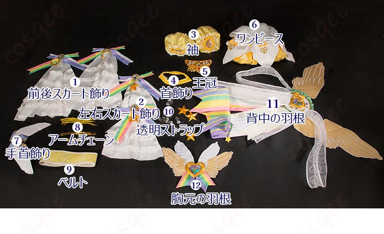 真中らぁら神ドレスコーデ衣装と王冠・羽根・装飾品のセット内容