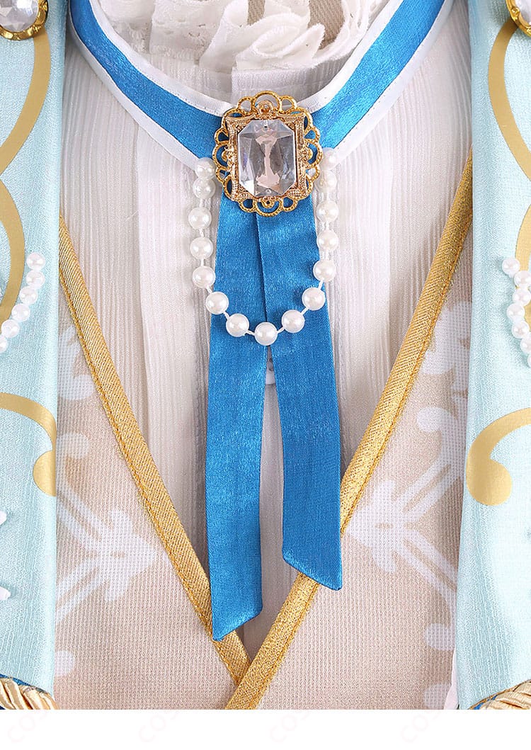 リボンタイと首元装飾を組み合わせた華やかなディテール