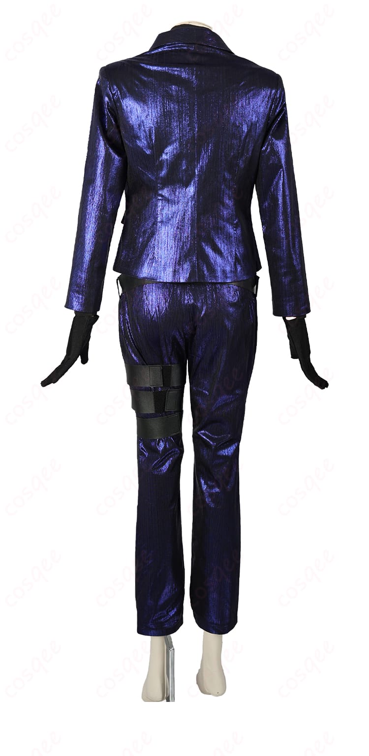 Limbus Company 良秀 LCB囚人制服コスプレ衣装の背面、ダークジャケットとパンツの後ろ姿