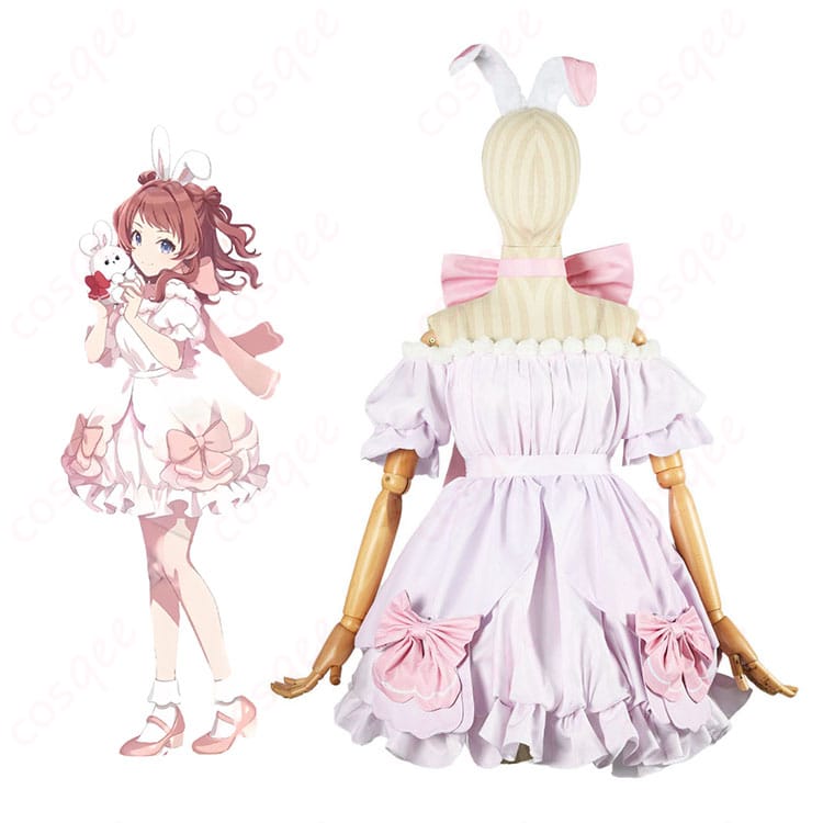 学園アイドルマスター 花海咲季 Lady Rabbitコスプレ衣装の人物着用イメージとピンクワンピース