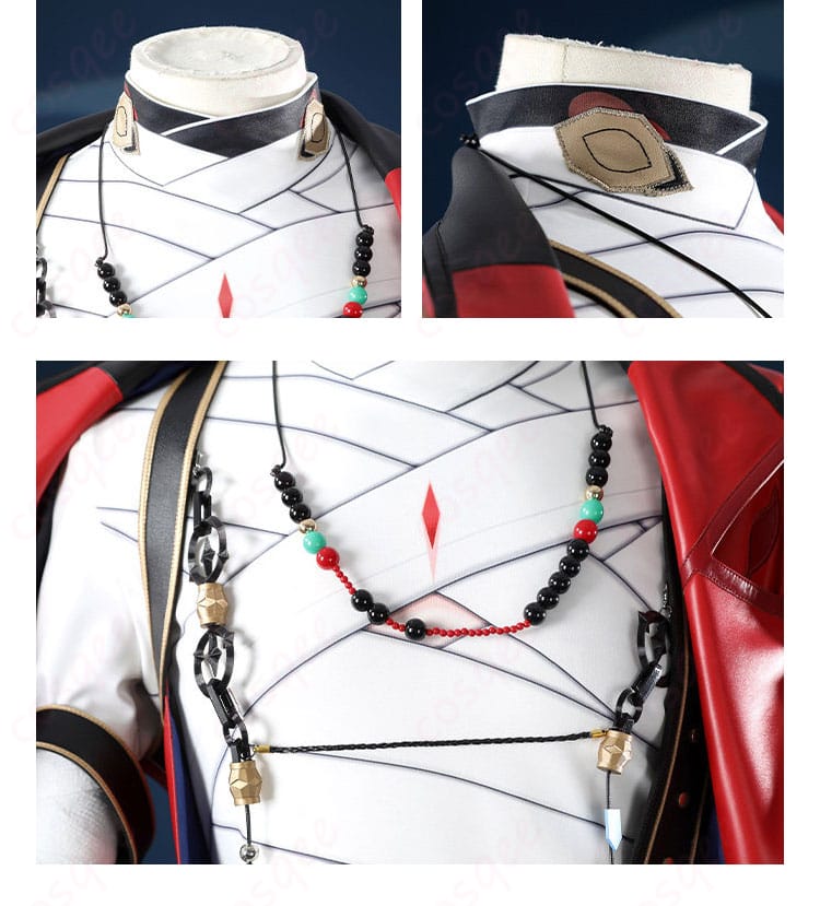 刃コスプレ衣装の襟元と前合わせを写したトップスの細部