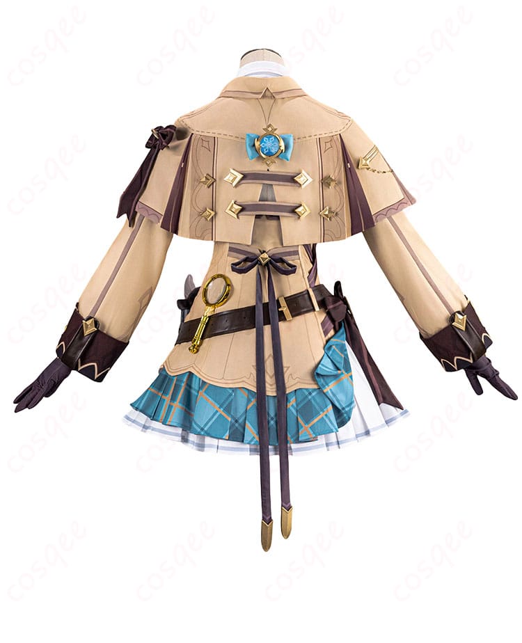 原神 シャルロット「ハーロック変奏曲」コスプレ衣装の背面全体図、背面ウエスト飾り付き