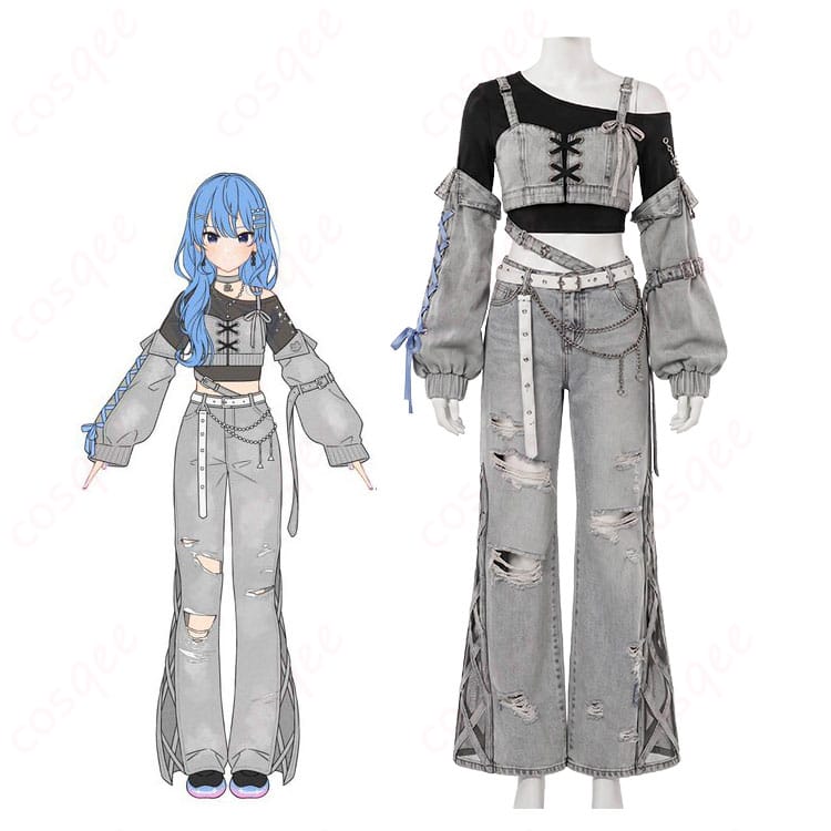 星街すいせい miCometブランド第二弾衣装の着用イメージとデニムコスプレ衣装全身図