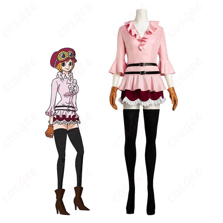 ONE PIECE ドレスローザ編の革命軍コアラを再現した帽子付きコスプレ衣装の人物着用イメージ