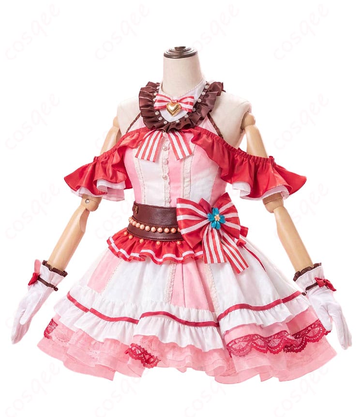 丸山彩コスプレ衣装の正面デザインとフリル入りアイドルドレス全体