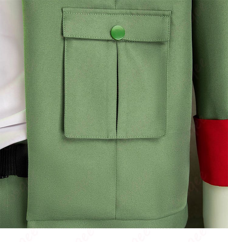 コロネロ軍服風ジャケットの外ポケット部分と縫製ディテール